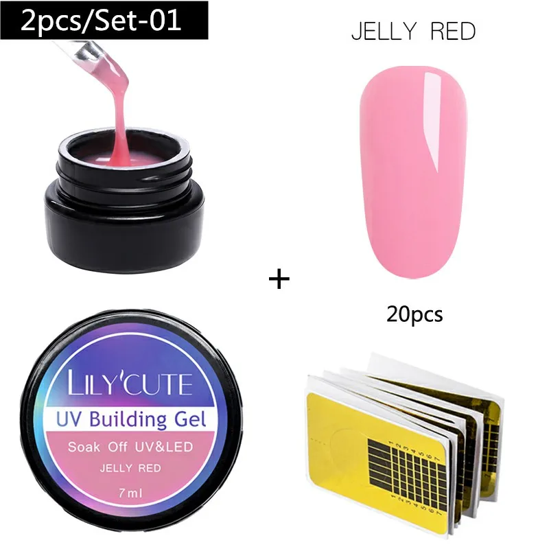 2 Pcs 1 LILYCUTE 20ml Poly Extension Gel Kit Quick Building Gel White Clear LED Acrylic Builder Nail Tips Nail Art Gel Brush Tool Set - Цвет: 2 Pcs 1