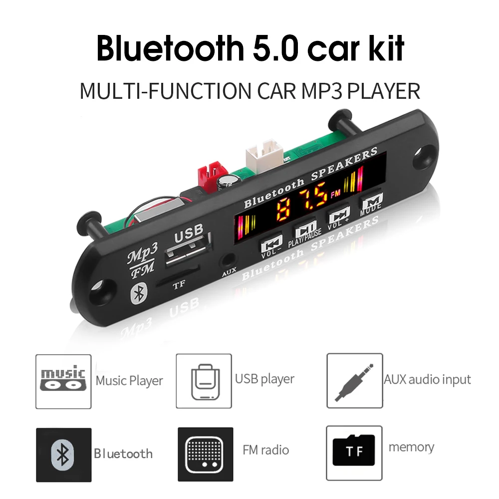 Bluetooth V5.0 USB 3 5 мм AUX FM-радио беспроводной ресивер MP3-плеер в 12 В MP3 декодер плата