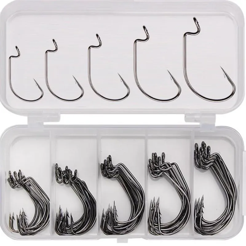 

50pcs/ Box 5 Style Sea Fishing Box Mustad Offset Hook 2# 1# 1/0# 2/0# 3/0# Carp Snap Fishing Big Hooks Tackles Fish Hook Sets