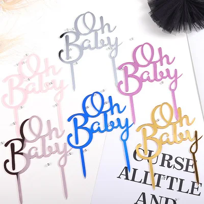 Цвет: розовый золотистый Акриловая One &quotс надписью Oh Baby&quot Топпер для торта С Днем