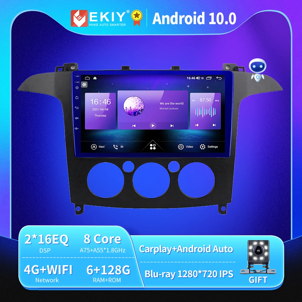 

EKIY 6 + 128G DSP Авторадио Android 10,0 для Ford S-Max S Max 2007 2008 автомобильное радио GPS Мультимедиа Blu-Ray IPS обновление QLED no 2din