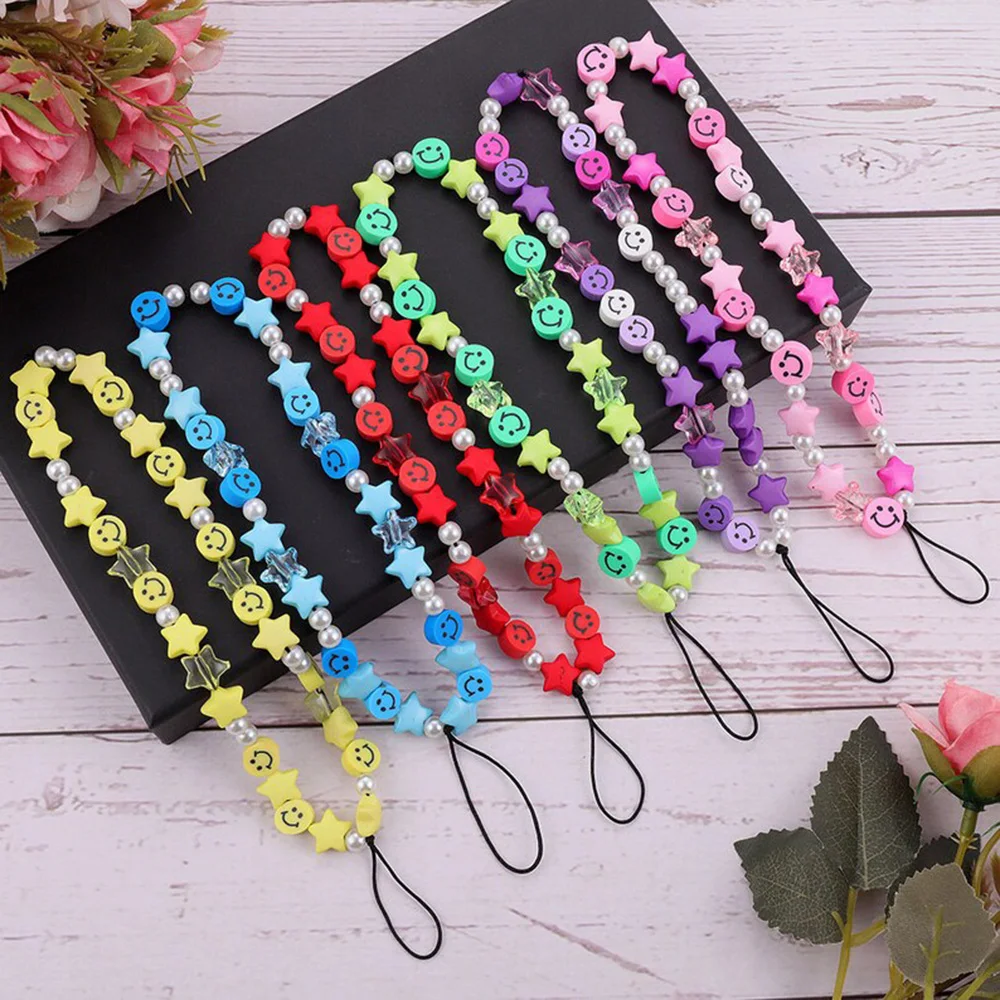 Bohemian ethnic style fashion five-pointed star smiley soft ceramic beads ladies mobile phone chain jewelry lanyard