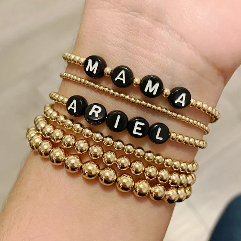

2021 Women Simple Beaded Bracelet Handmade Custom Name Arm Jewelry Letter Pulsera Couple Gift Personalized Bangle
