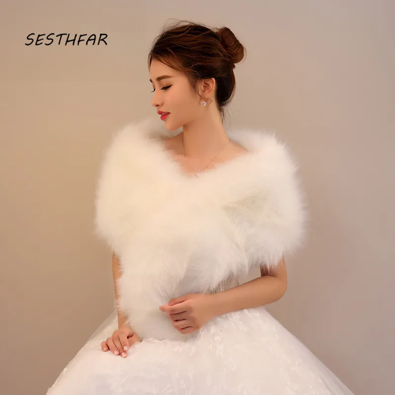 Женская свадебная шаль белая зимняя Свадебная вечернее болеро белое пальто из