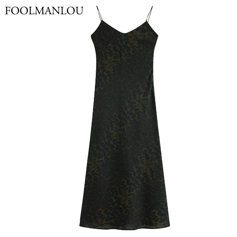 

Women's Leopard Spaghetti Strap Dress V Neck Sexy Lady Party 2021 Summer Fashion Print Elegant Women Midi Dress