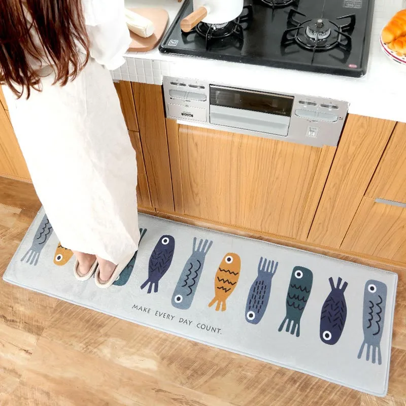 Фланелевый мультяшный кухонный Коврик для пола противоскользящий длинный ковер
