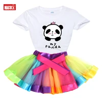 children tutu dress sets boys girls cartoon cute panda print casual t shirt rainbow skirt 2pcsset kids clothes suit tracksuits