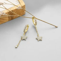 exquisite luxury gold color star tassels drop earring 2021 elegant lady asymmetric aaa zircon earring for women wedding jewelry