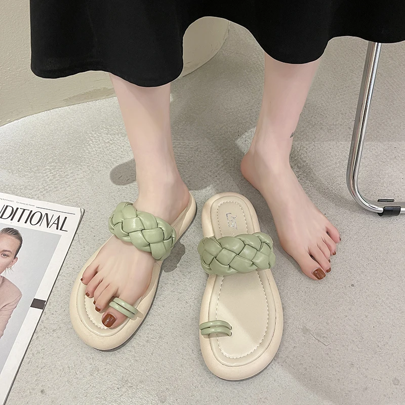 

Shoes Woman 2021 Slippers Flat Rubber Flip Flops Low Pantofle Luxury Slides Hawaiian Soft New Summer Designer Basic PU Rome