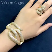 ModemAngel 2019 Hot Charms 2PCS Bamboo Dubai Jewelry Sets Cubic Zirconia Bangle/Ring For Women Brand Nigerian Wedding Jewelry Se