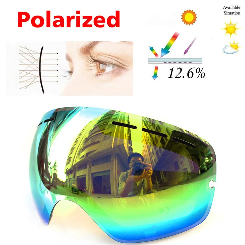 

COPOZZ GOG-201 Ski Goggles Replacement Lens Anti-fog UV400 Lens Only Big Spherical Ski Glasses Snow Goggles Eyewear Lenses