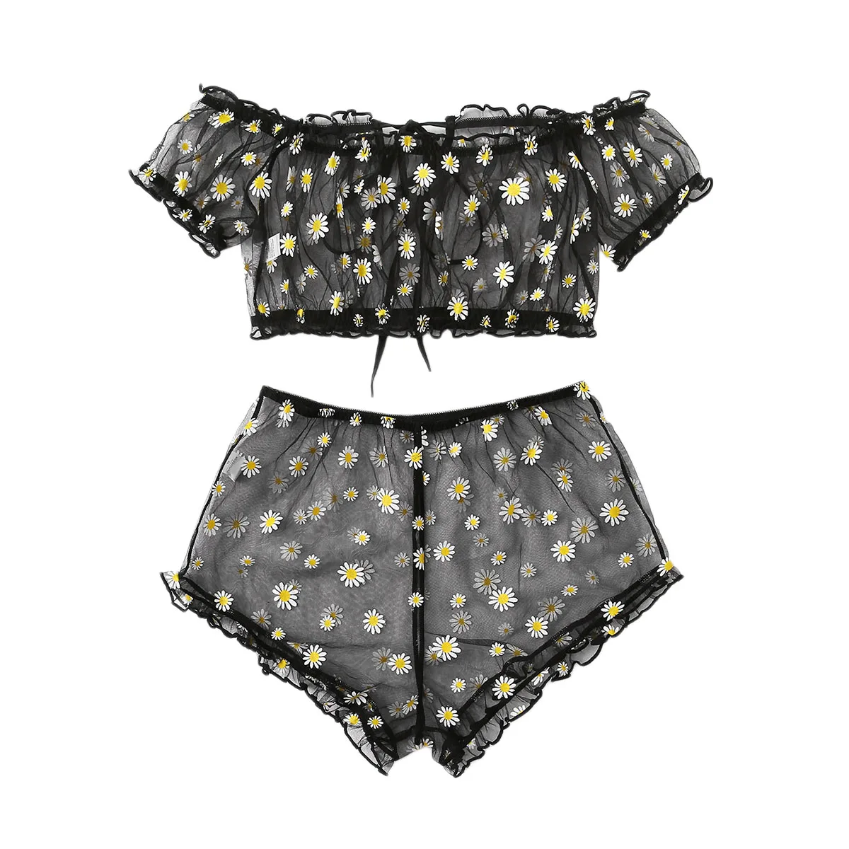 Женские привлекательные полусапожки с открытыми плечами цветочным принтом