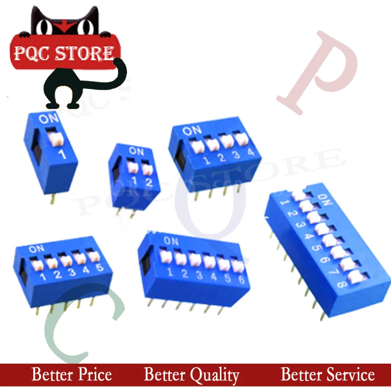 10PCS Slide Type Switch Module 1 ~ 12 Bit 2.54mm Position Way DIP Blue Pitch Toggle Snap For PCB 8PIN 6PIN | Обустройство дома