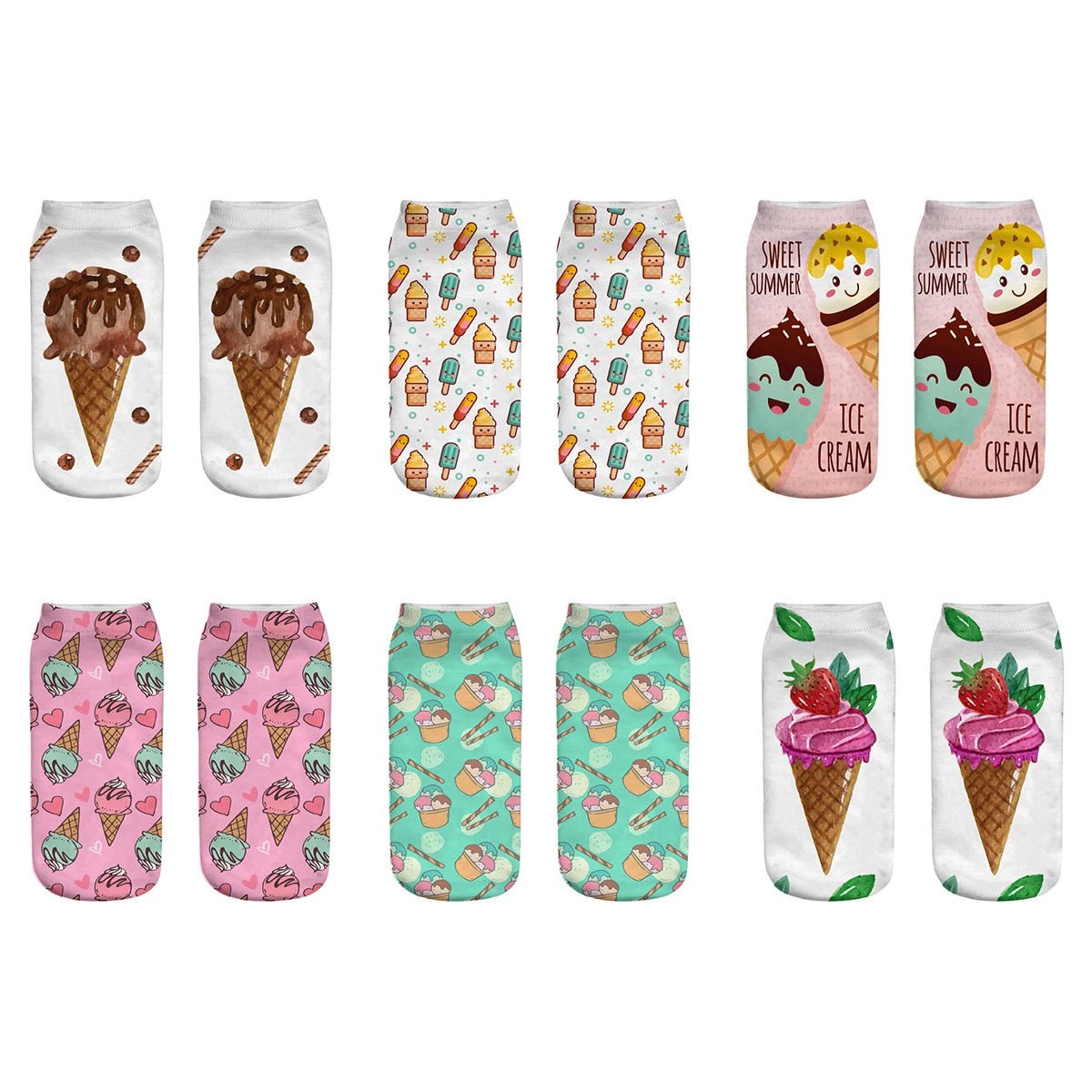 

Funny Unisex Art Socks Women 3D Printed French fries/burger Ankle Socks Cotton Art Short Socks women Men Length 21cm style-2