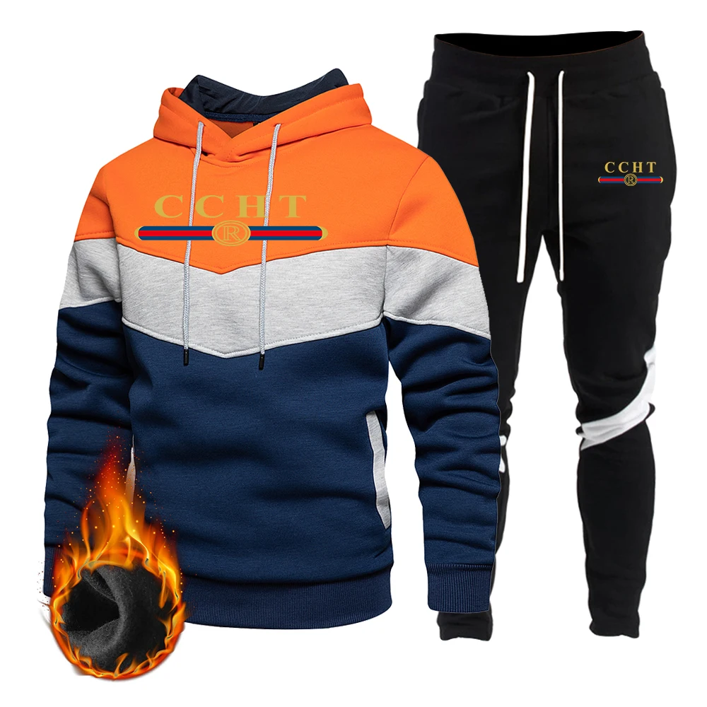 

Hoodies Men's Tracksuit Spring Autumn Striped Sportswear 2021Brand Clothing Men Set Hoodie+Pants 2PCS Fashion Suit Mens