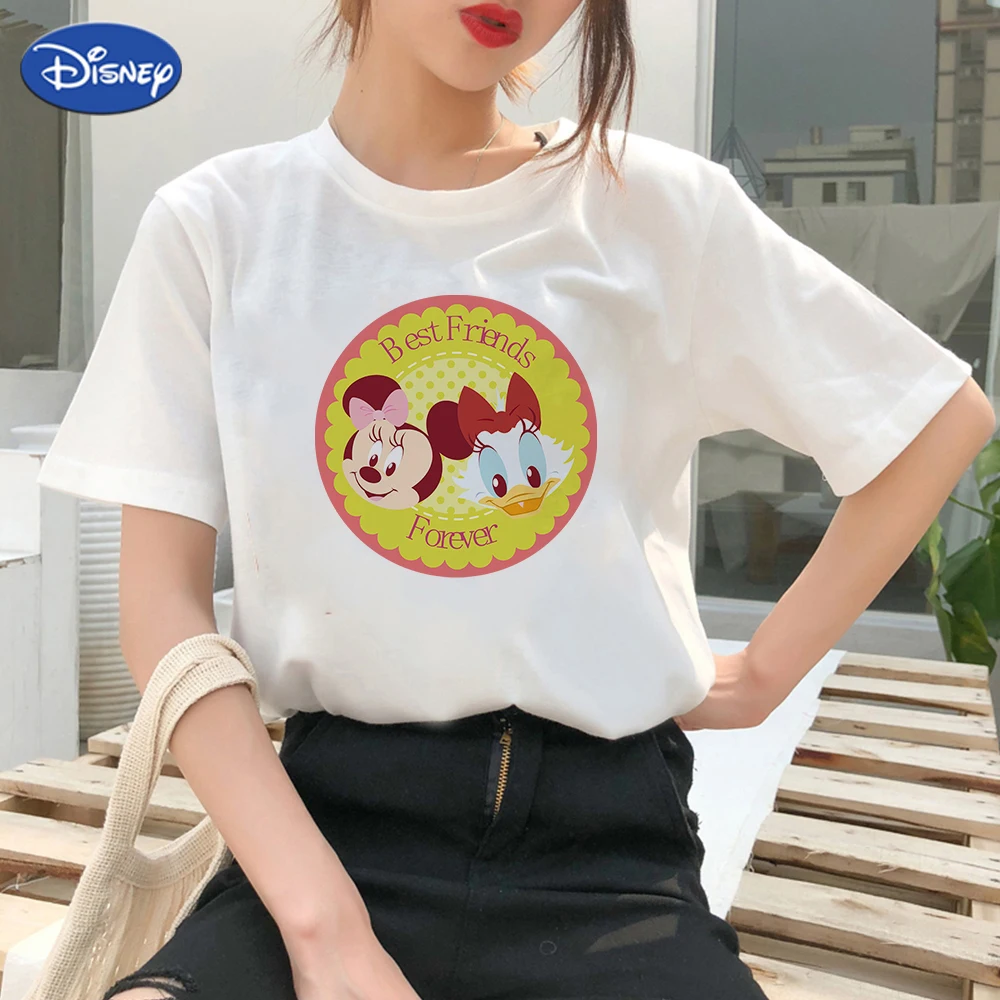 

Disney Versatile Women T Shirts Minnie Mickey Printed Best Friends Harajcku Short Sleeve Fashion Stioeein With My Sweetie Tshirt