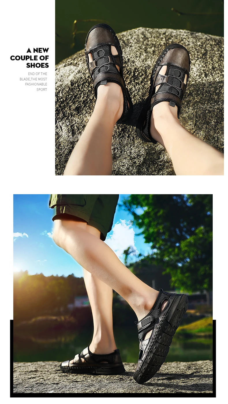 Brand New Fashion Summer Beach Breathable Men Sandals Genuine Leather Men's Sandal Man Causal Shoes Plus Size 38-46
