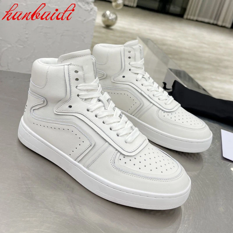 

2021 New High Top Shoes Flat Non Slip Sneakers Color Matching Lace Design Casual Shoes Simple Single Shoes