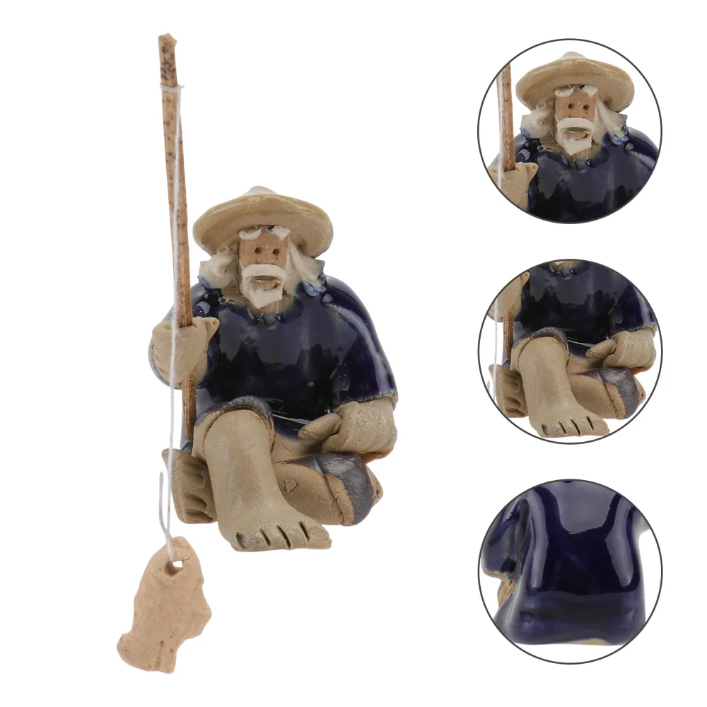 

2Pcs Fisherman Fishing Models Fish Tank Figure Ornaments Bonsai Ornament