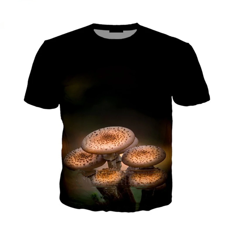 Красочная футболка с грибами милая летняя круглым вырезом и коротким рукавом в