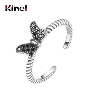 kinel s925 sterling silver ring jewelry street hot retro personality trend cute butterfly black zircon opening adjustable women
