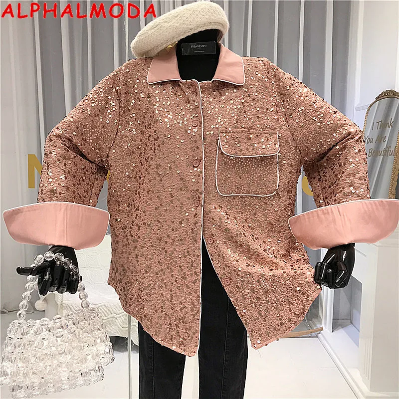 

ALPHALMODA 2020 Новое поступление шикарная модная рубашка с карманом Женская Весенняя рубашка с длинным рукавом и отложным воротником