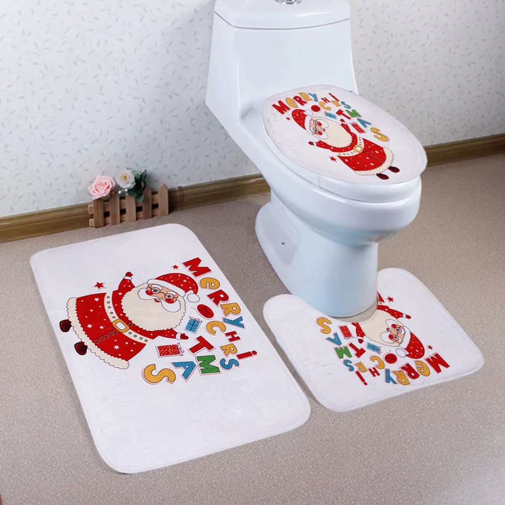 

3pcs/set Toilet Seat Cover Christmas Bath Mat Toilet Mat Anti Slip Tapa Wc Inodoro Copri Water Christmas Bathroom Accessories
