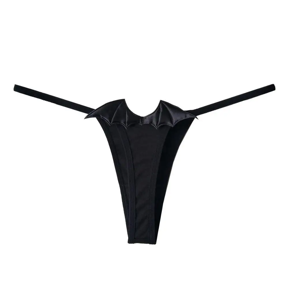 Женские трусики-стринги с крыльями дьявола черные белые в стиле аниме нижнее