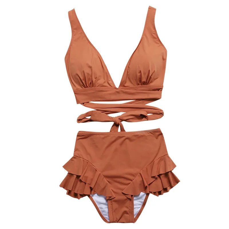 

Bathing Suit Women 2021 Plus Size Swimwear S Bikini Set Korean Ins Color Swimsuit Female Sexy Push Up String Ruffle Back Hot
