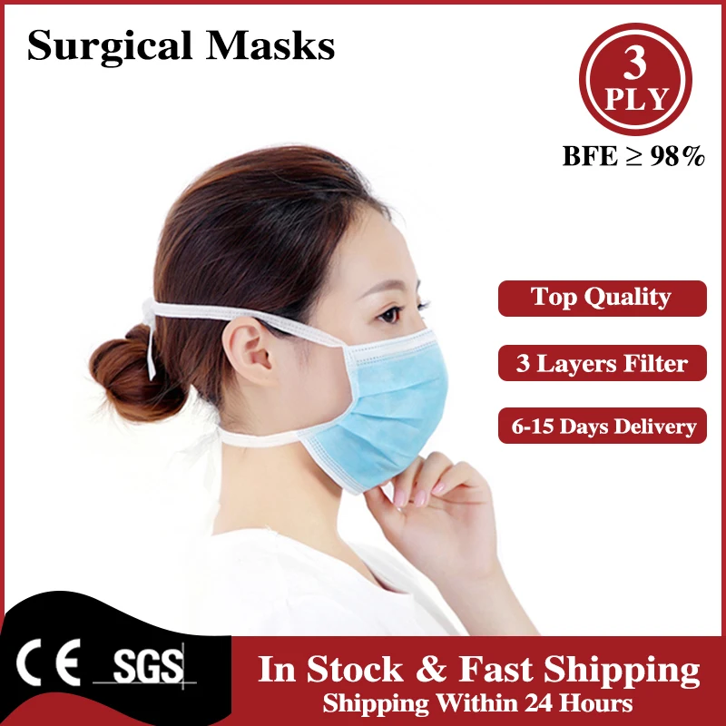 

Type IIR Disposable Medical Surgical Face Bandage Mask with Tie Rope Anti-Virus Anti-Bacterial EN14683 3 Ply Hospital Mask CE