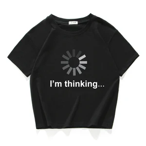 Кроп-Топ женский с забавными буквами из 100% хлопка с надписью i am thinking