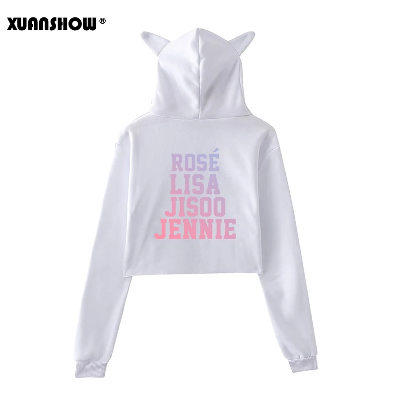 XUANSHOW сексуальный короткий Милый Толстовки женские Толстовки Длинный рукав BlackPink Kpop одежда Толстовка с капюшоном
