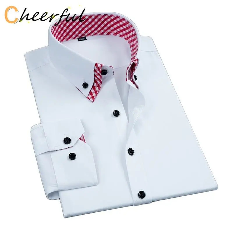 

Mens Dress Shirt Long Sleeve Non Iron Fashion Double Layer Business Formal Regular Fit Office Camisa Social Shirts