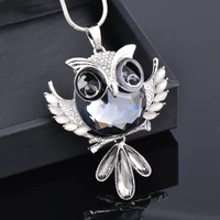 kioozol blue grey rhinestone owl shape pendant silver color long necklace for women animal style vintage jewelry 328 ko3