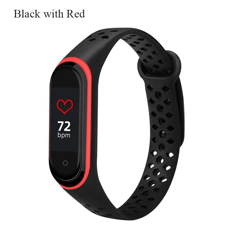 Black with red BOORUI mi band 4 ремешок силиконовый сменный для Xiaomi mi band 4 3 ремешок двойной цвет алмазное отверстие mi band 4 ремешок - Цвет: Black with red