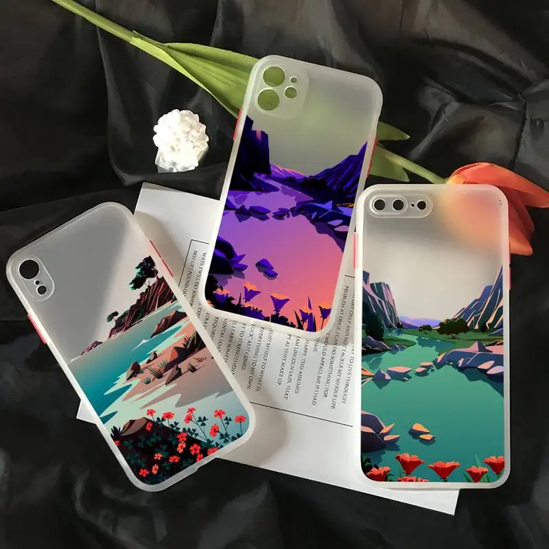 

Beautiful Lakeside Telephone Bumper Transparent Matte PC Back Phone Case For Iphone 11 12 Pro Max 7 8 Plus X Xs Max XR Fundas