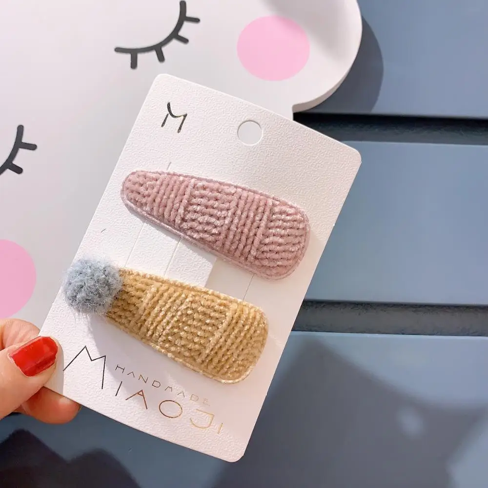 Корейский карамельный цвет плюшевая шерсть мех шпилька BB клипсы Модные женские осенне-зимние геометрические капли волос заколки для волос аксессуары