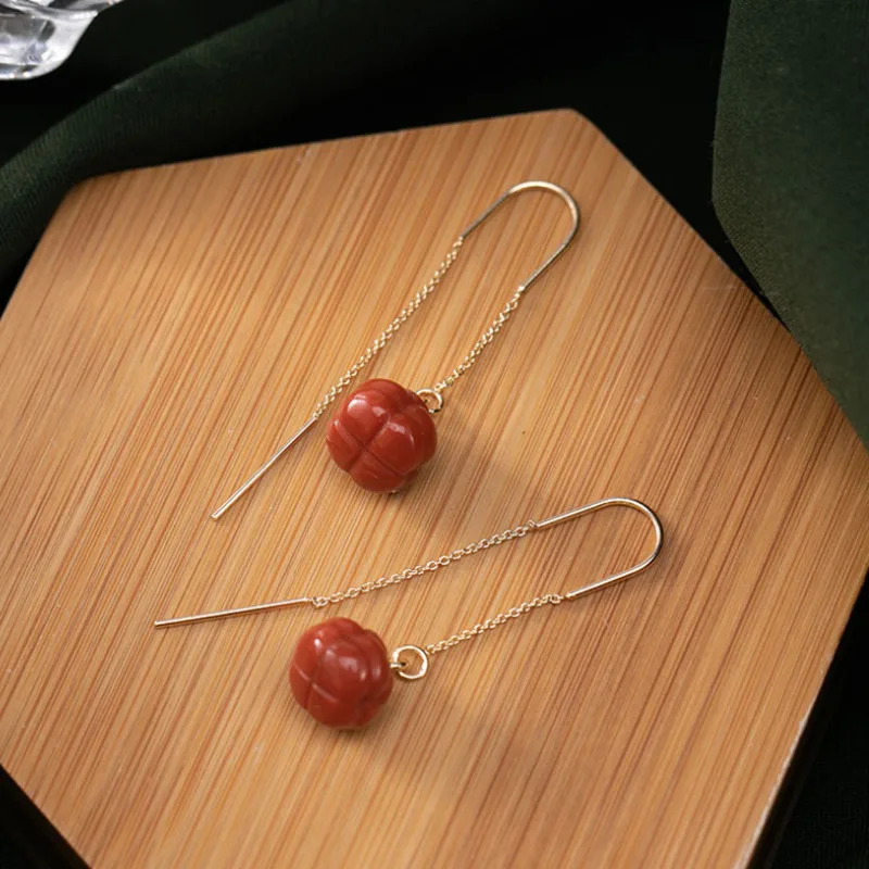 Женские длинные висячие серьги из натурального серебра 925 пробы с фруктовым