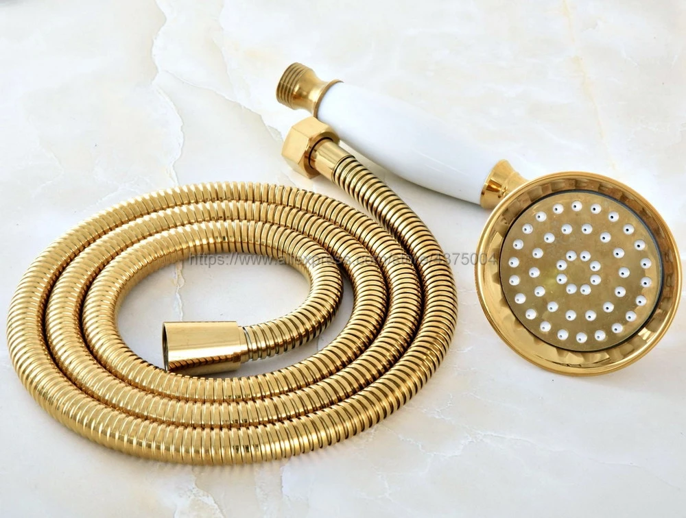luxury gold color brass ceramics telephone hand held shower head 1 5 m hose bathroom shower set nhh039 free global shipping
