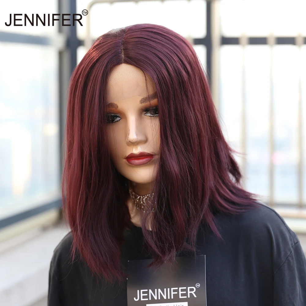 

99J Synthetic Wig Middle Part Lace Nature Short wig Straight Bob Wigs for Women Purple/Pink/Green/613 4 Color Middle Parting