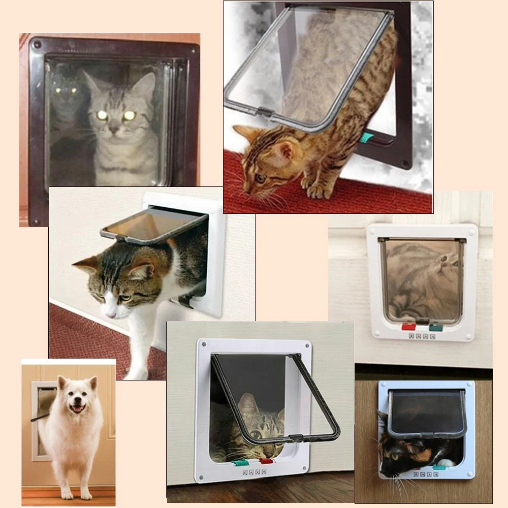 

Cat Flap Door With 4 Way Security Lock Controllable Direction Cat KennelPlastic Door Lockable Kitten Puppy Doors Dog Gate