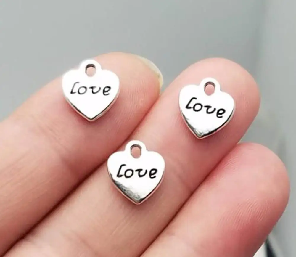 

50pcs/lot--10x12mm, Antique silver plated love heart charms,DIY supplies,Jewelry accessories