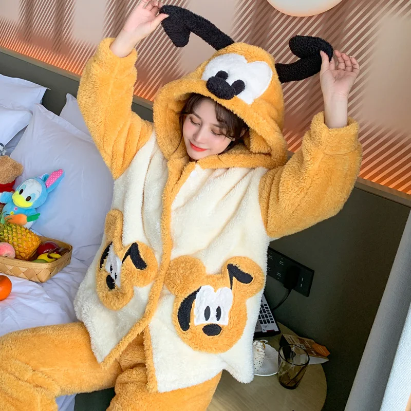 Plush Women Sleepwear Winter Pajamas Hooded Loose Version Pajama Set Inspissate Nightgown High Quality Packed Thicken женский