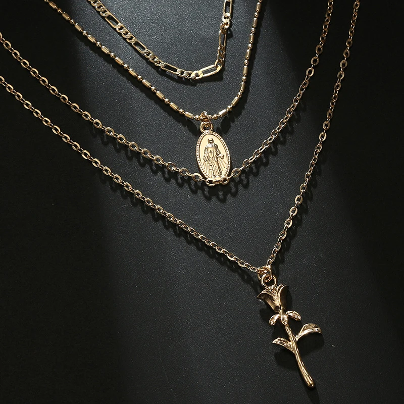 Богемное Ретро розовое ожерелье чокер для женщин модное женское многослойное