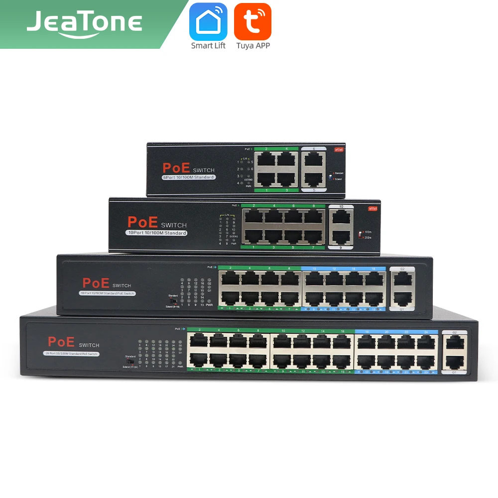 Удлинитель Jeatone 250m 4/8/16/24 + 2-портовый Ethernet-сплиттер с 8-портовым s PoE + 2-Uplink 10/100 Мбит/с для IP-камеры/видеодомофона от AliExpress RU&CIS NEW