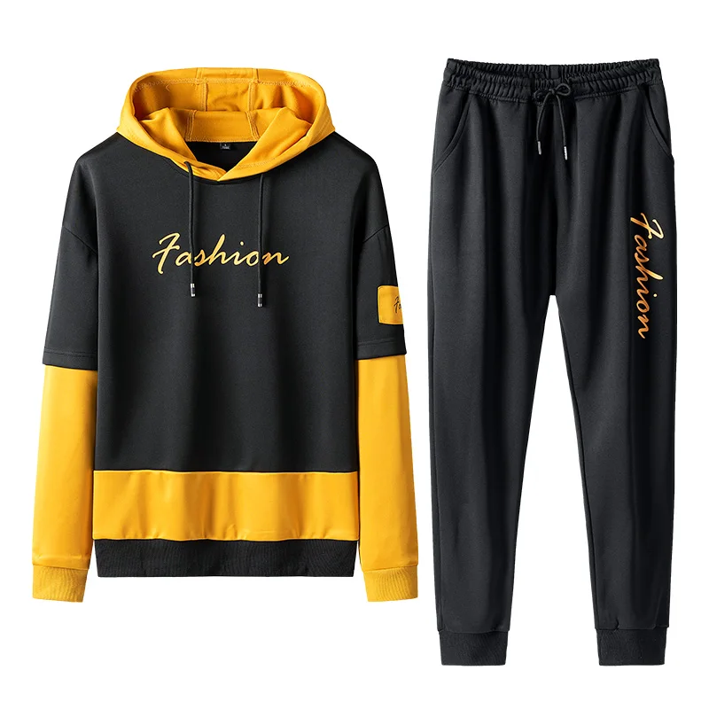 Tracksuit Men Set Hoodies Men Sweatshirt Men Sweat Brand Spring Autumn Fleece 2PCS Stand Collar Patchwork Fashion Sweatsuits New