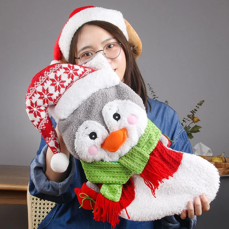 Bolsa de regalo para calcetines de Navidad, saco de Pap&aacute; Noel de lana de cordero de gran tama&ntilde;o, ciervo, bolsa de Pap&aacute; Noel, decoraciones navide&ntilde;as para el hogar de A&ntilde;o Nuevo, medias-3