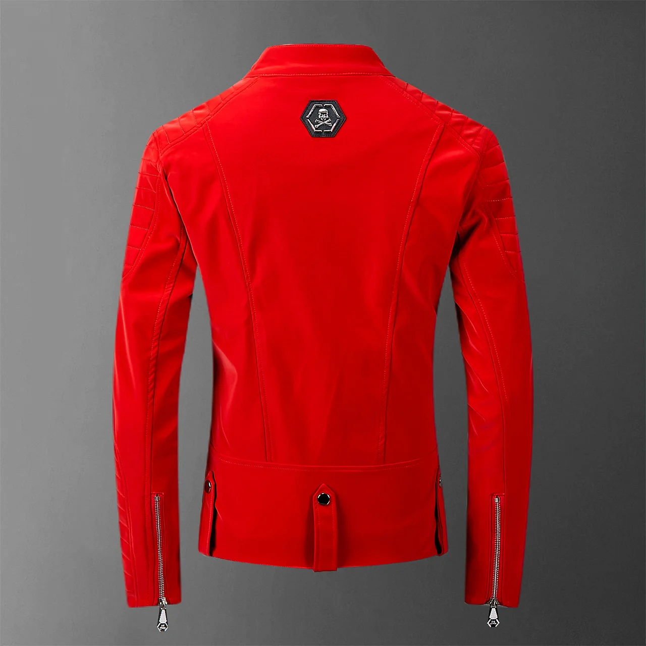 

Skull 2021 Bonded Leather Red Jackets Men High Street Style Turn-down Neck Streetwear Mens Jackets and Coats Casacas Para Hombre