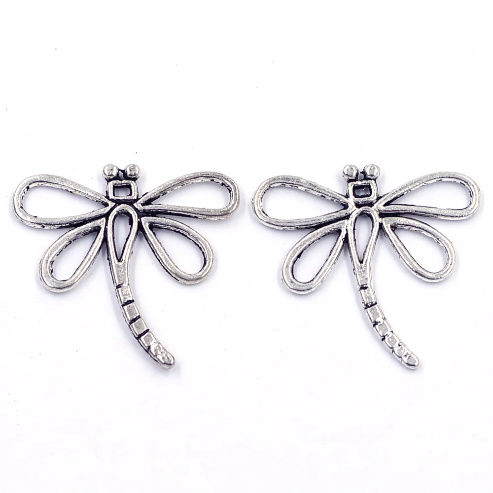 10 шт. Подвески со стрекозой яркие животные полые серебряные тона цинковый