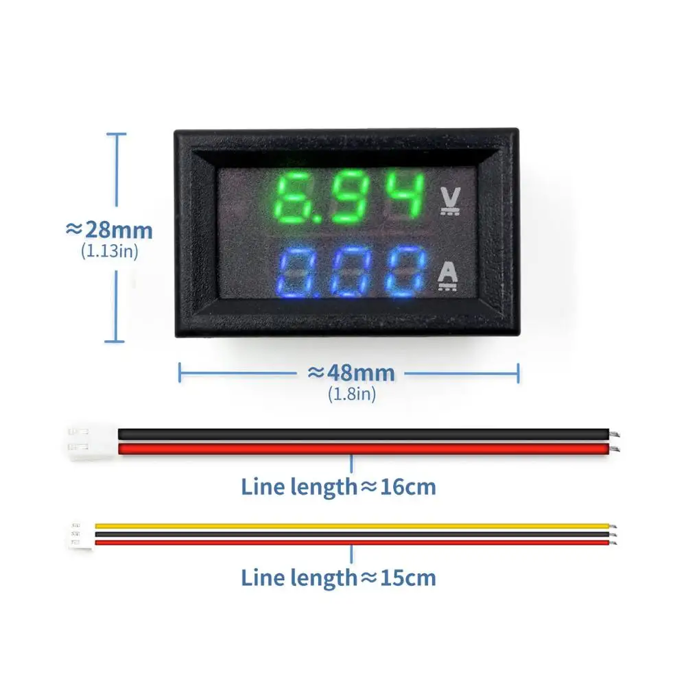 Blue Green Display Мини цифровой вольтметр Амперметр постоянного тока 100 в 10 А Панель Ампер Вольт Напряжение измеритель тока тестер 0,2" синий красный двойной светодиодный дисплей - Color: Blue Green Display